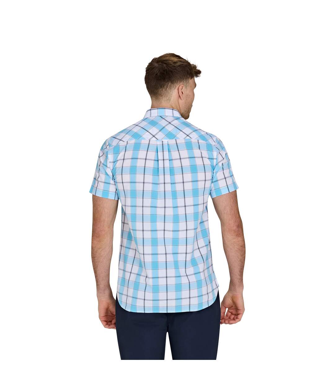 Mens multi check short-sleeved shirt mid blue Raging Bull-2