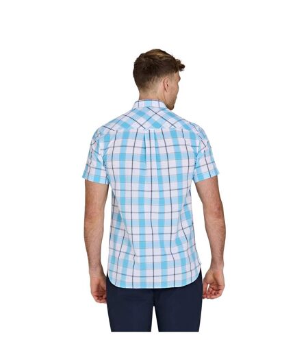 Mens multi check short-sleeved shirt mid blue Raging Bull