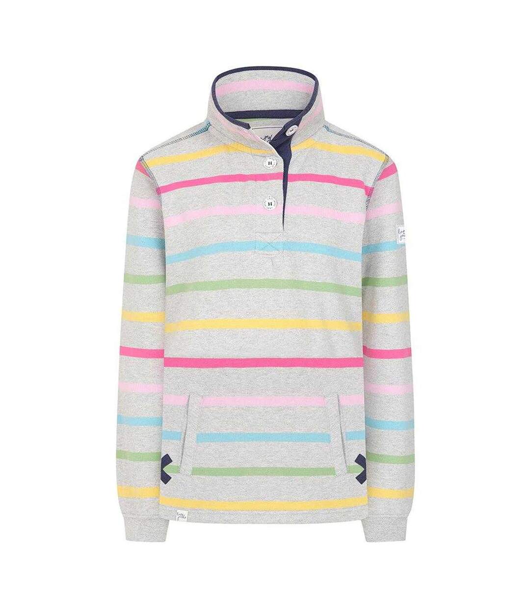 Womens/ladies Striped Button Neck Winter Sweatshirt Multicoloured Lazy Jacks-1