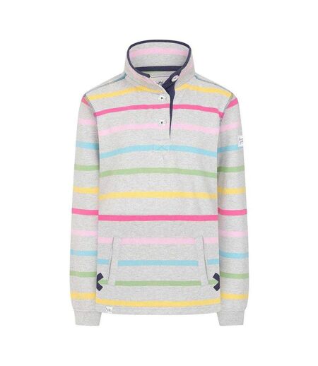 Womens/ladies Striped Button Neck Winter Sweatshirt Multicoloured Lazy Jacks