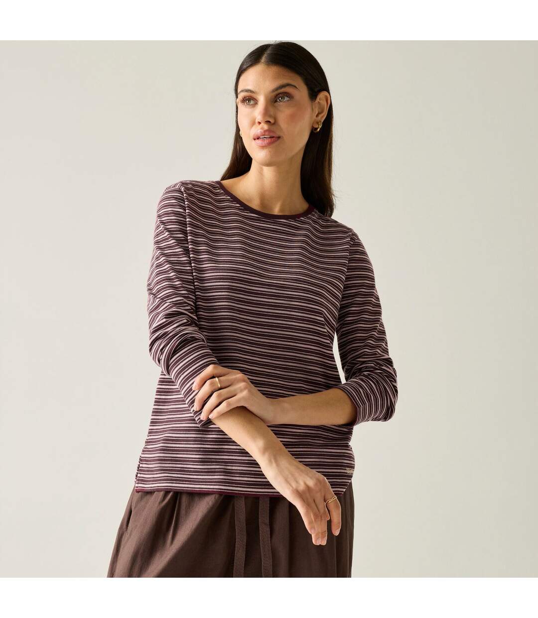 T-shirt Manches Longues Motif/style À Rayures Federica Femme Pourpre Lilas Clair Beige Clair Regatta-1