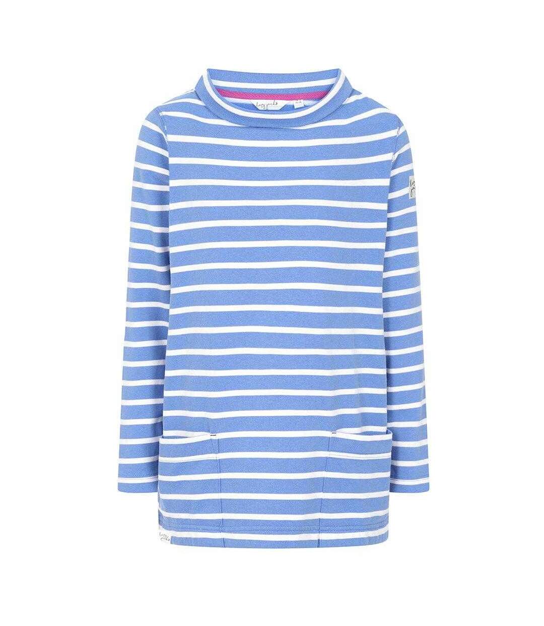Womens/ladies Striped Roll Neck Sweatshirt Sapphire Lazy Jacks-2