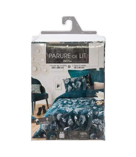 Parure de Lit 3 Pièces Art Paon 240x220cm Bleu