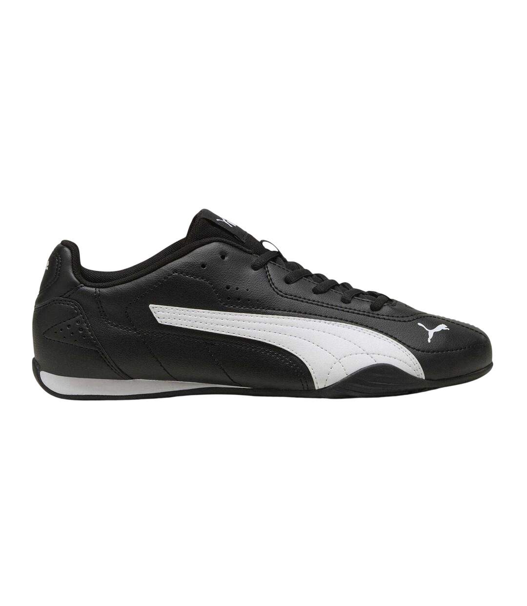 Mens Catch Leather Low Cut Flat Trainers Black White Puma-1