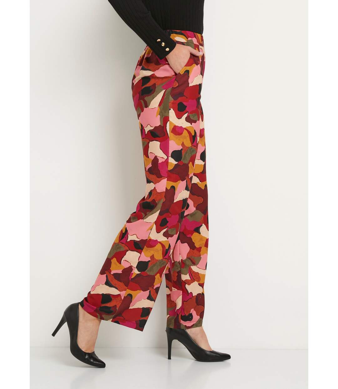 Pantalon large taille semi élastiquée imprimé-3