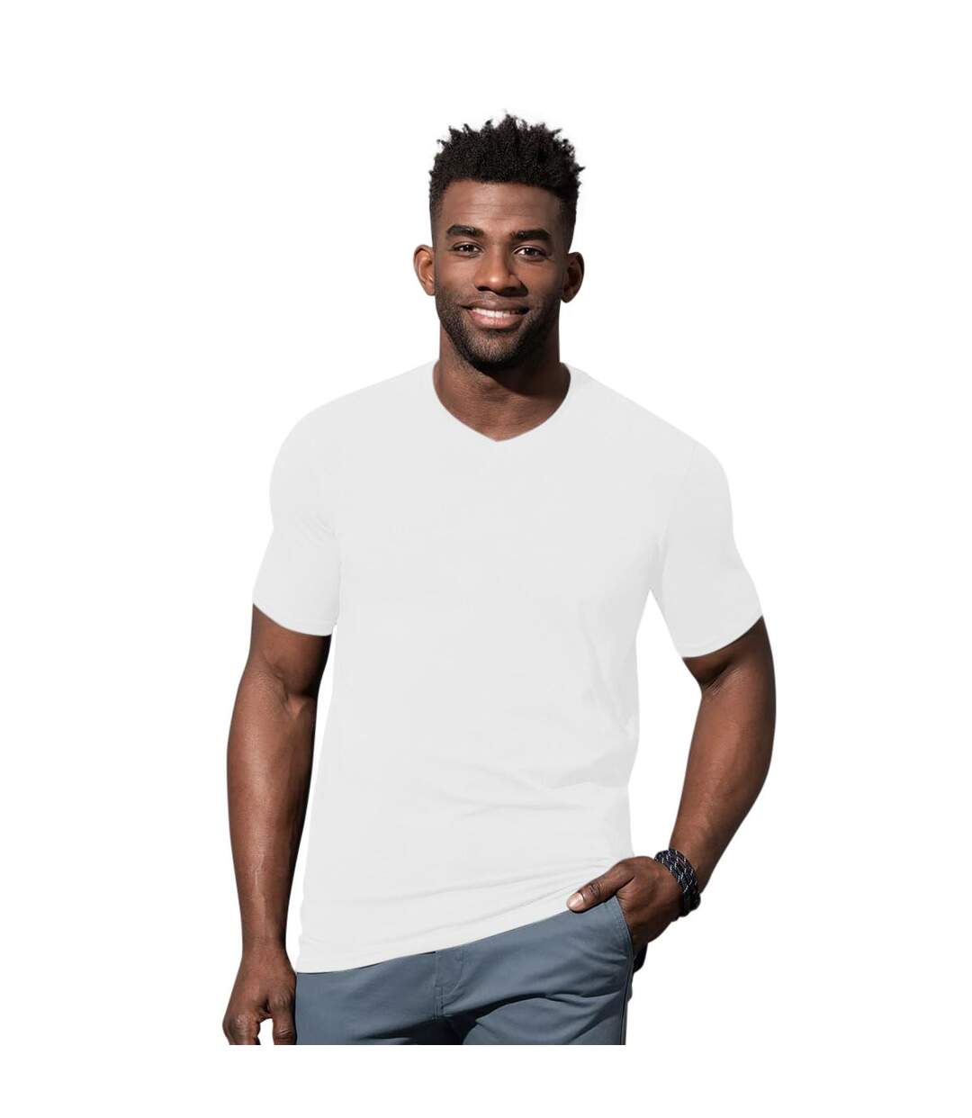 T-shit Col V Homme Blanc Stedman-1