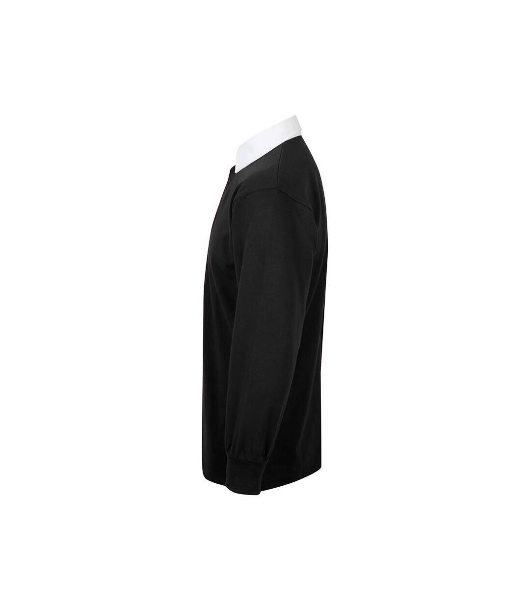 Polo De Rugby À Manches Longues 100% Coton Homme Noir Blanc Front Row-3