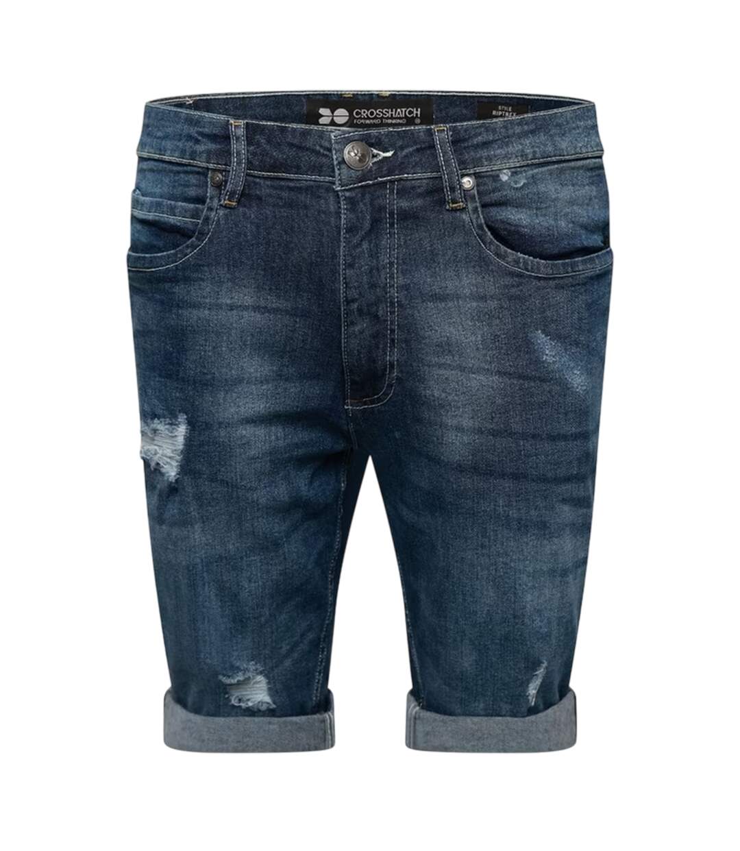 Mens Riptrey Denim Ripped Shorts Mid Wash Crosshatch-1