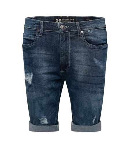 Mens Riptrey Denim Ripped Shorts Mid Wash Crosshatch