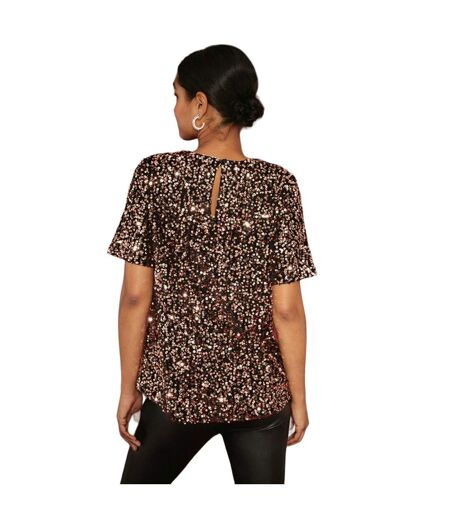 Womens/ladies sequin short-sleeved top gold Dorothy Perkins