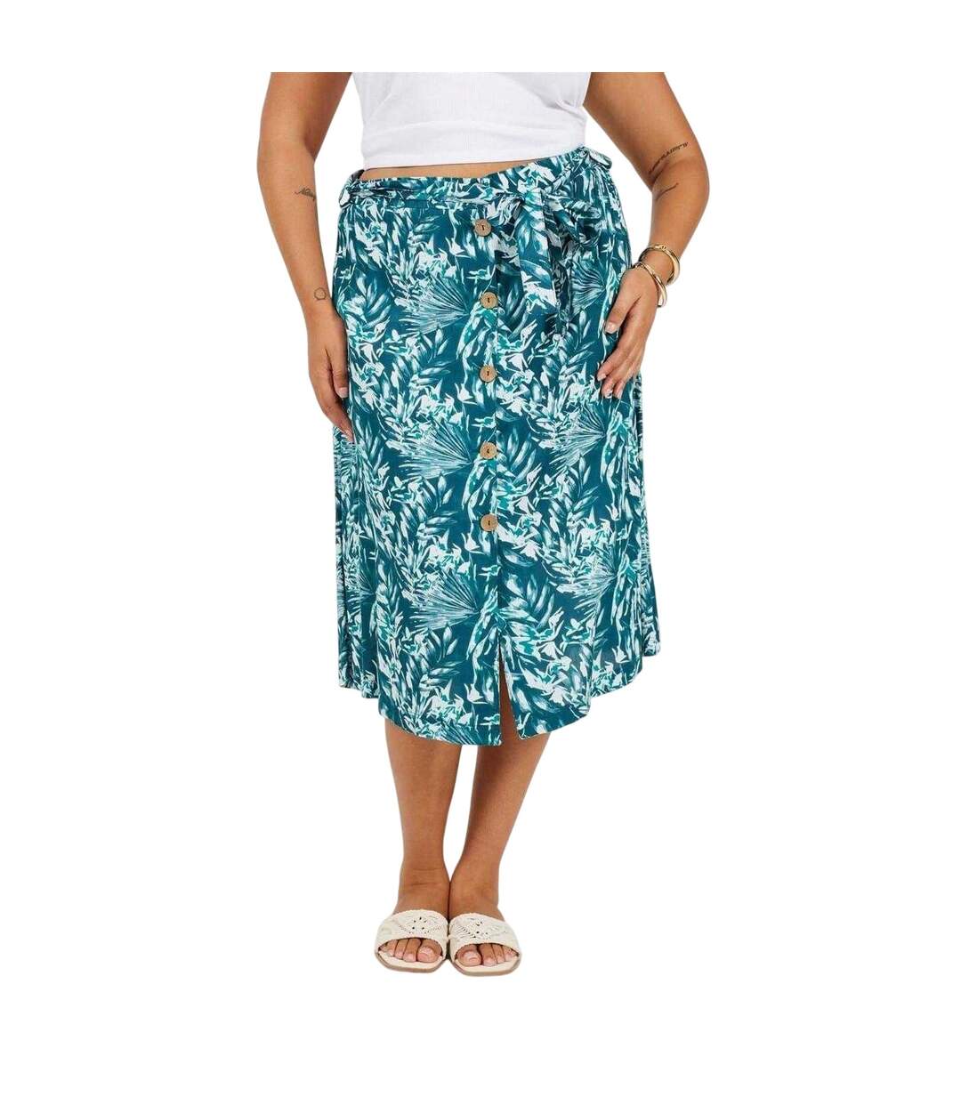 Jupe Mi-longue Motif/style Tropical Femme Vert Feuille Brave Soul-2