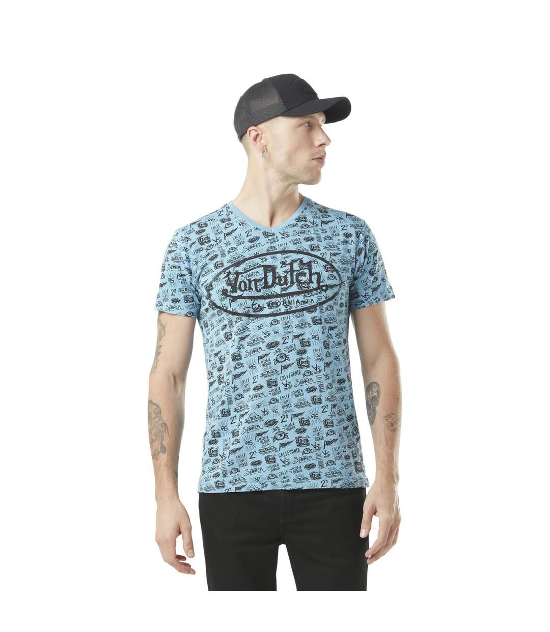 T-shirt homme col v imprimé en coton Tyron Vondutch-1