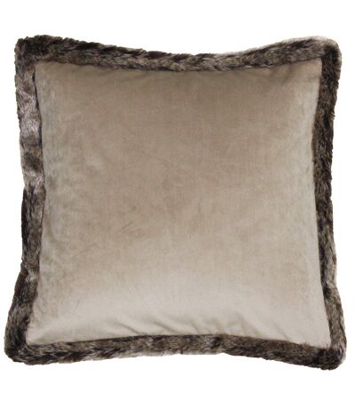 Riva Home Kiruna Faux Fur Edged Velvet Style Square Cushion Cover (Taupe) - UTRV1134