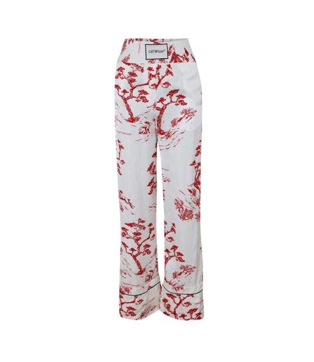 Bas De Pyjama Large Motif Toile Tropicale Blanc Rouge Off White