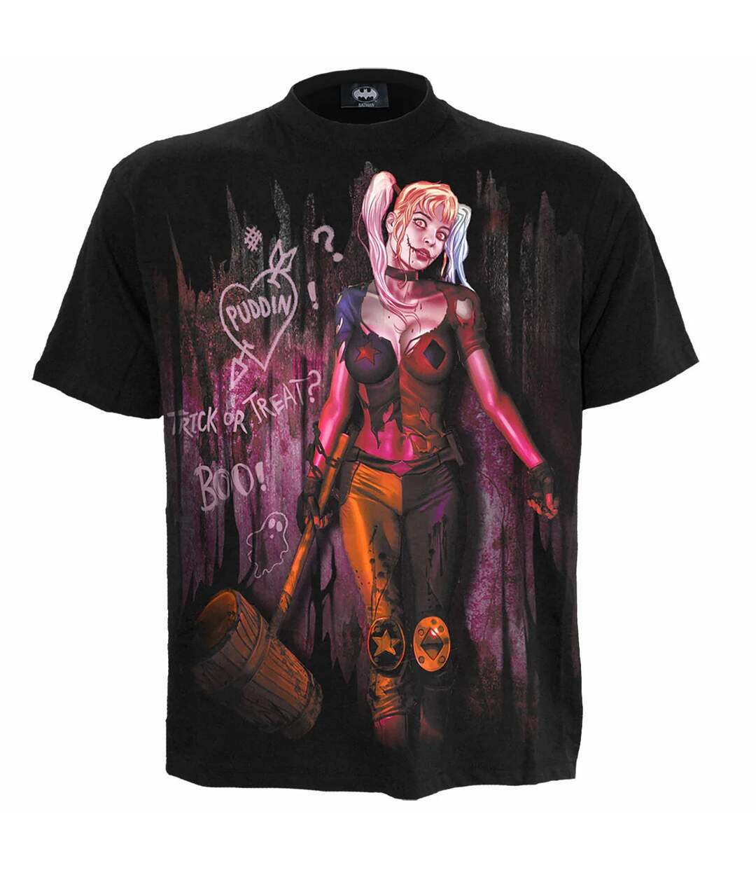 T-shirt trick or treat adulte noir Harley Quinn-1