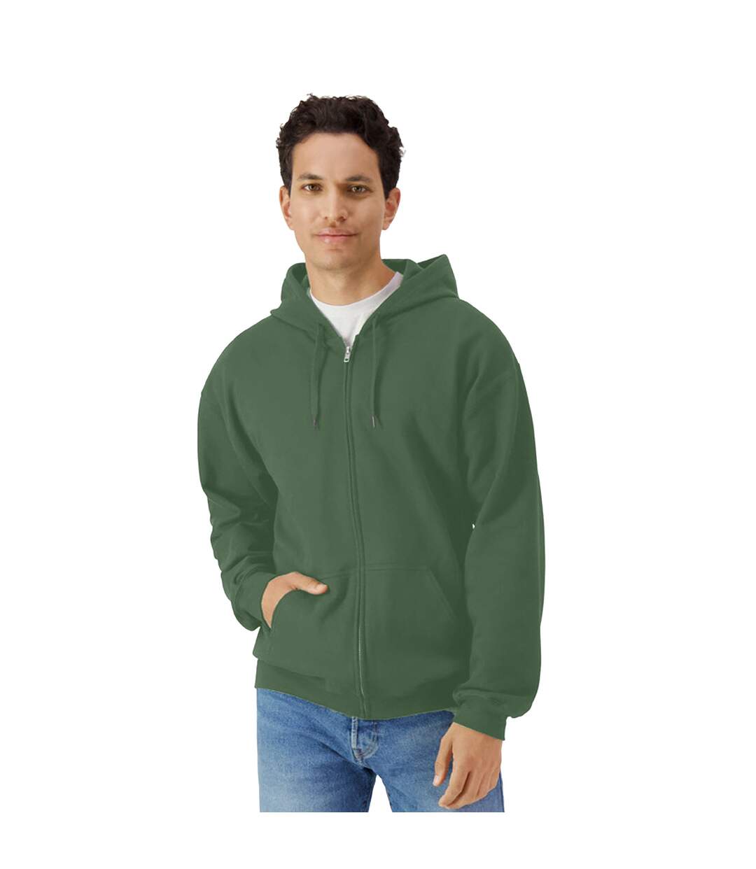 Veste À Capuche Softstyle Homme Vert Kaki Gildan-1