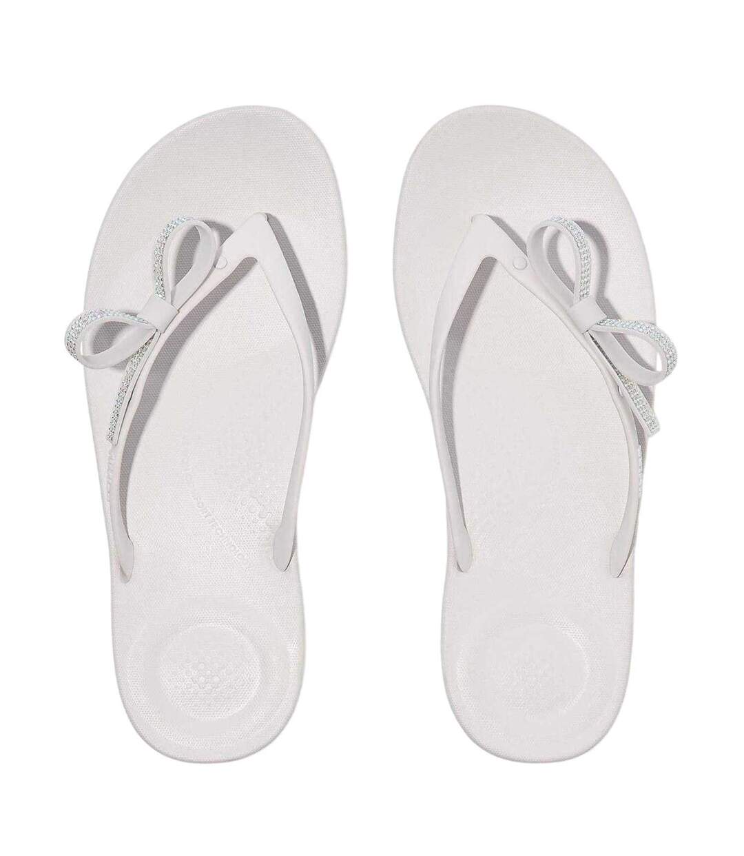 Womens/ladies Iqushion Rhinestone Bow Detail Flip Flops White Fit Flop-4