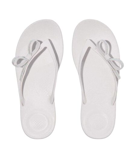 Womens/ladies Iqushion Rhinestone Bow Detail Flip Flops White Fit Flop
