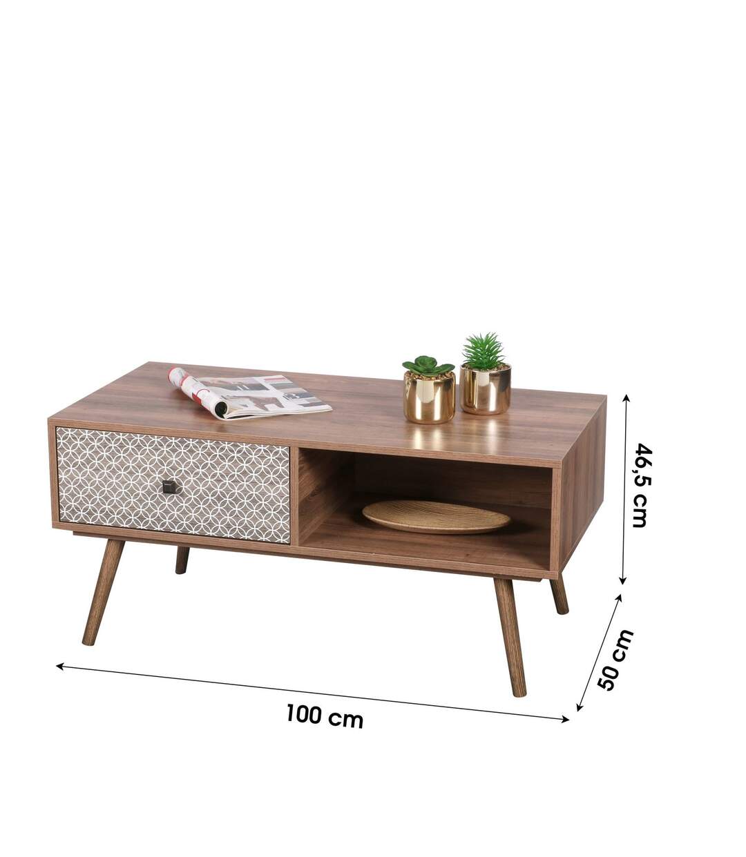Table basse Baobab en MDF 1 tiroirs et 1 niche ouverte - L.100 cm x H.45,5 cm - Marron-3