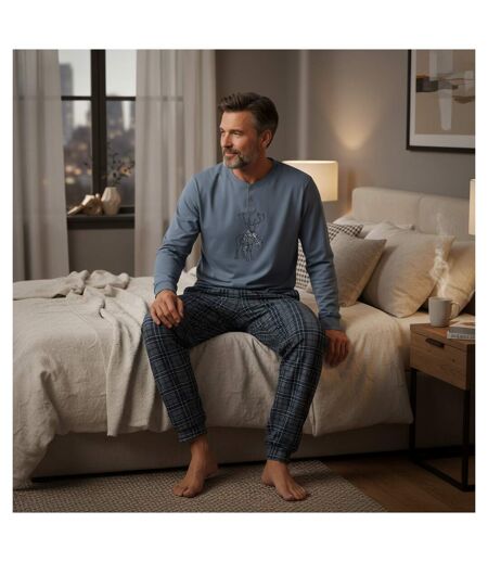 OZABI Ensemble Pyjama Homme Coton Majoritaire Broderie Cerf Écossais