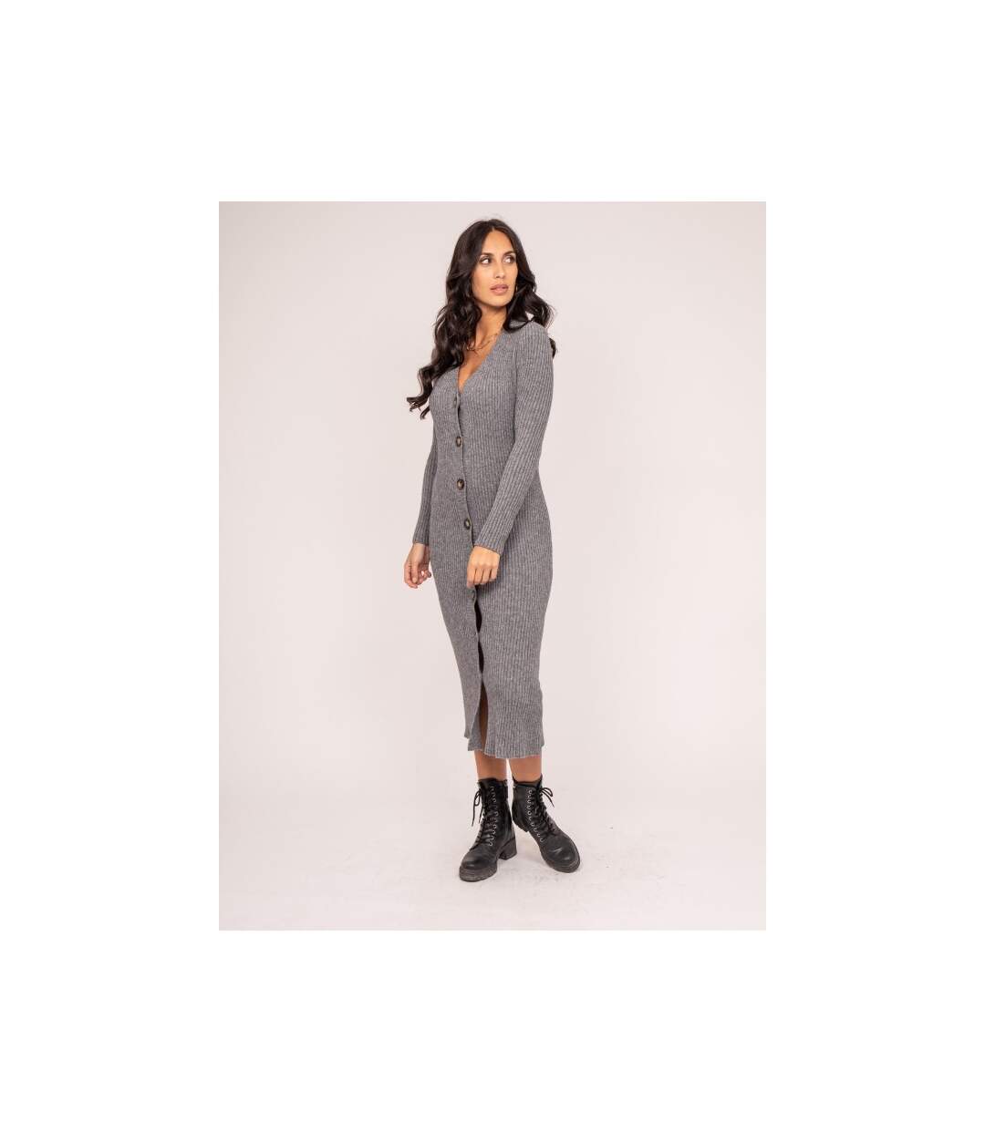 Robe longue maille côtelée IVERNY - Dona X Lisa-4