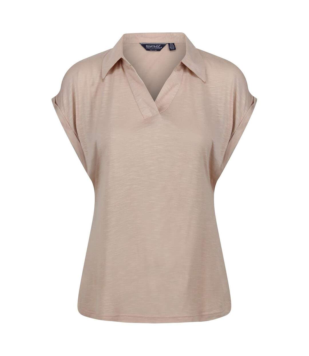 Polo Manches Courtes À Col V Motif/style Uni Femme Beige Regatta-1