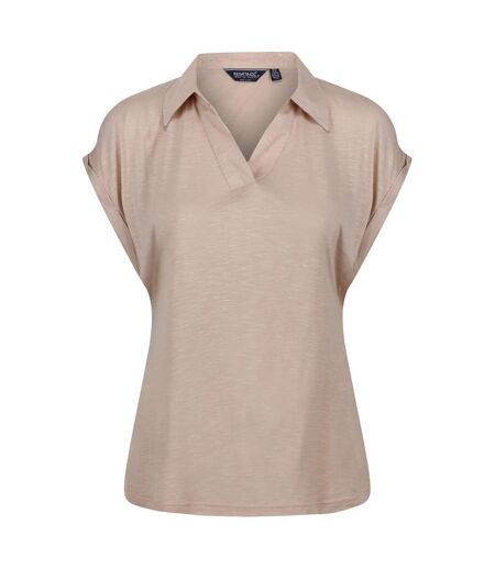 Polo Manches Courtes À Col V Motif/style Uni Femme Beige Regatta