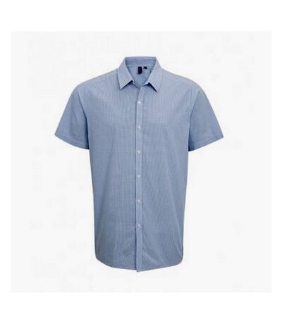 Premier Mens Gingham Short Sleeve Shirt (Light Blue/White) - UTPC3100
