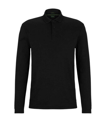 Mens Pirol Logo Long-sleeved Polo Shirt Black Boss