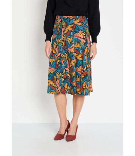 Jupe évasée mi longue imprimée taille élastiquée