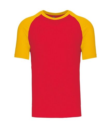 T-shirt bicolore baseball - Homme - K330 - rouge et jaune