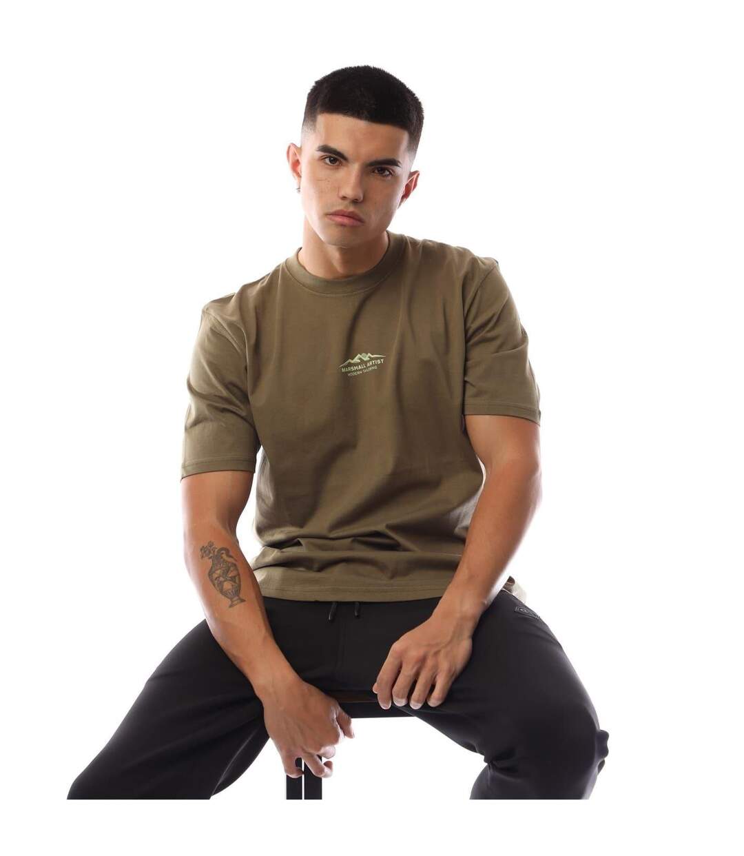 Mens Mountain Logo Regular T-shirt Khaki Marshall Artist-1