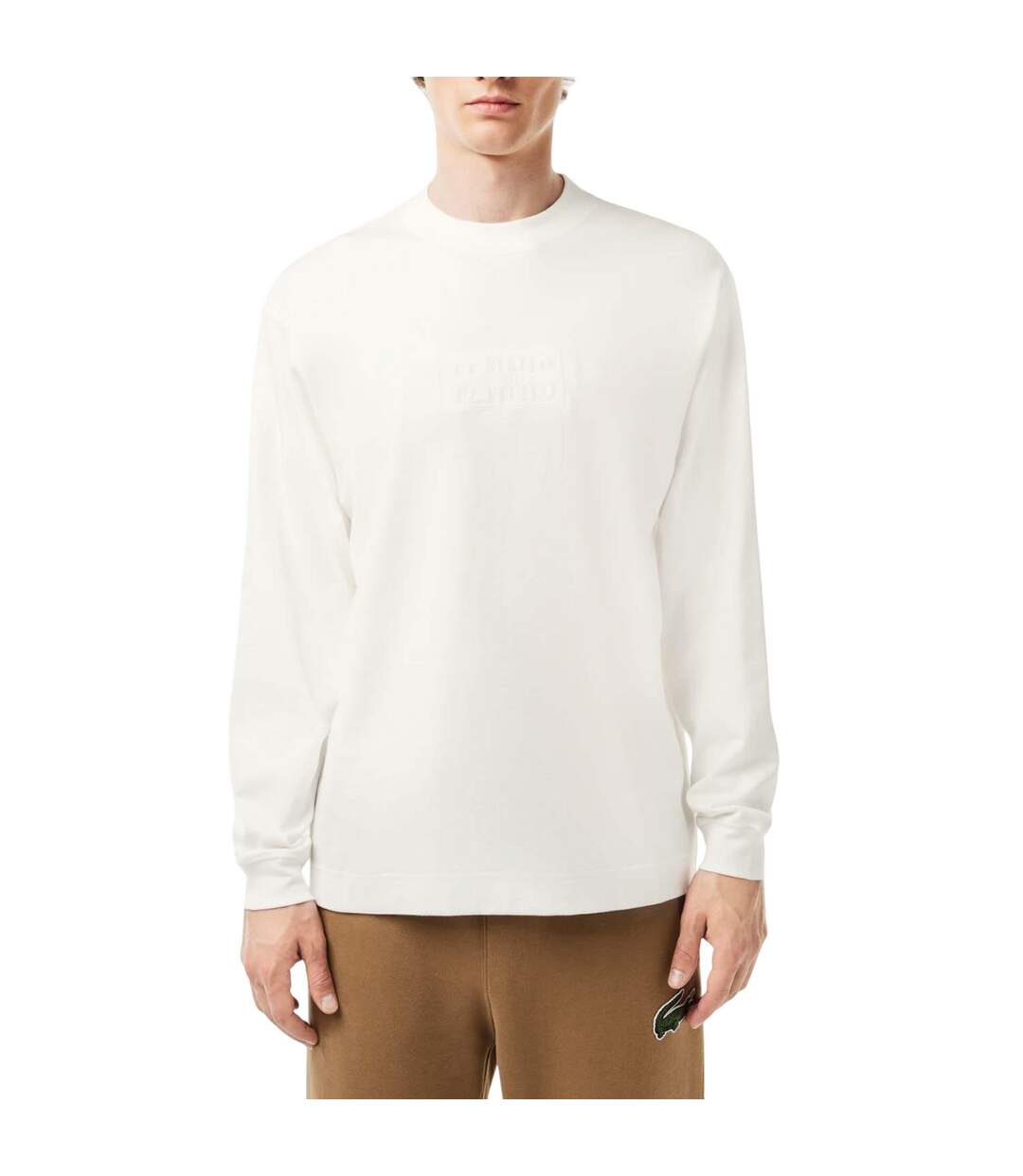 Mens Cotton Loose Long-sleeved T-shirt Cream Lacoste-1