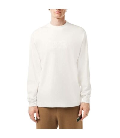 Mens Cotton Loose Long-sleeved T-shirt Cream Lacoste