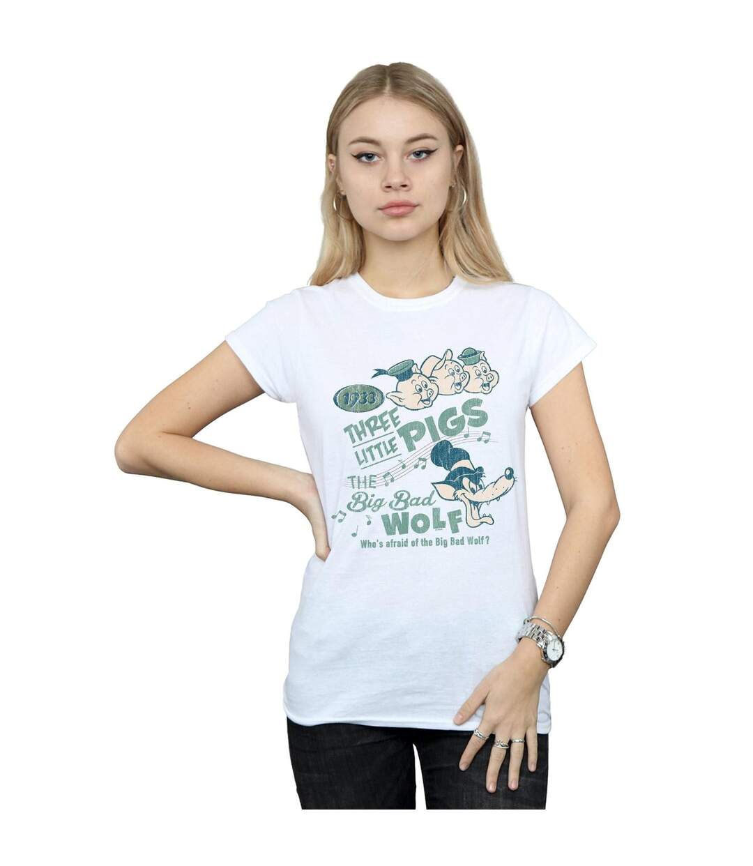 Disney - T-shirt THREE LITTLE PIGS WHO'S AFRAID OF THE BIG BAD WOLF - Femme (Blanc) - UTBI15944-2