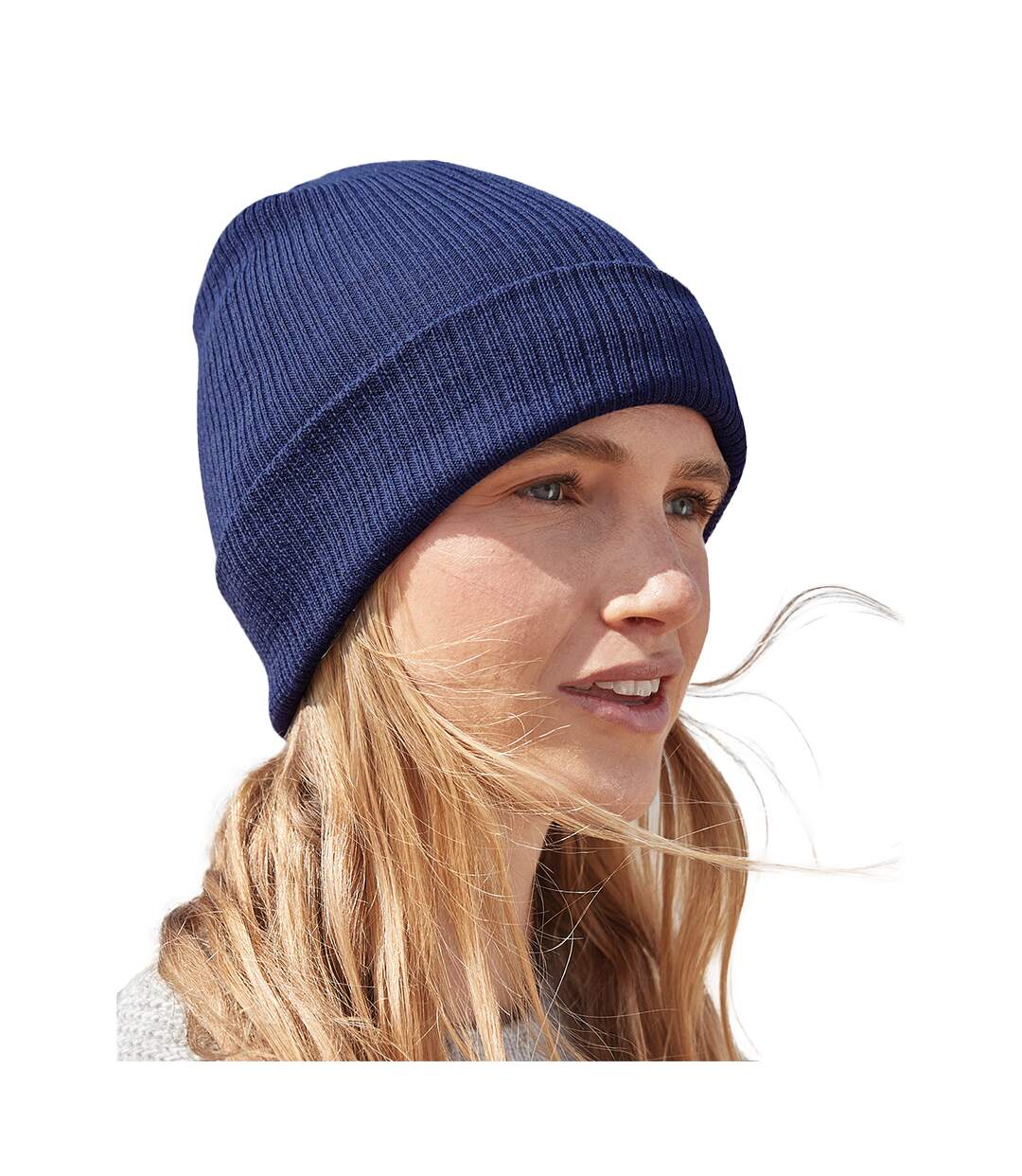 Unisex adult knitted organic cotton beanie oxford navy Beechfield-2
