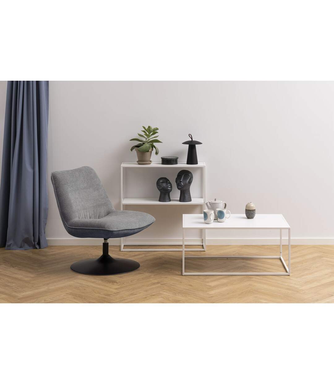 Fauteuil rembourré au style vintage - Gris et Noir-2