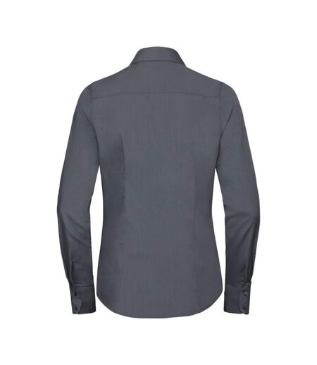 Russell Collection Ladies Long Sleeve Fitted Poplin Shirt (Convoy Gray)