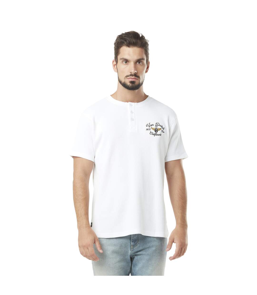 T-shirt homme waffle avec col patte de boutonnage et print en coton Vondutch