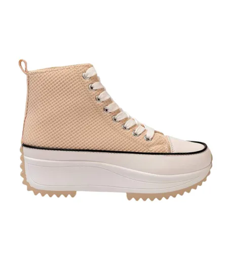 Womens/ladies Platform High Top Trainers Beige Firetrap