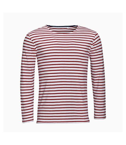 SOLS Mens Marine Long Sleeve Stripe T-Shirt (White/Red)