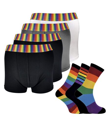 Mens Rainbow Socks & Boxers Set | 4 Pack Boxers & 3 Pack Striped Novelty Socks