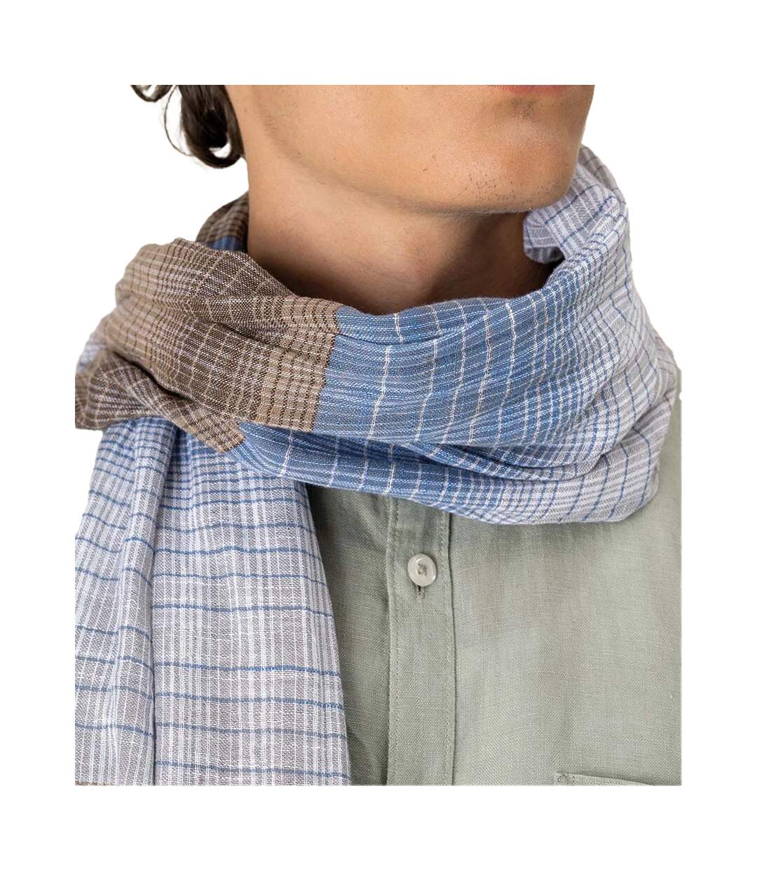 Écharpe Motif/style Rayure Double Taille Unique Bleu Marron Gris Spasso-3