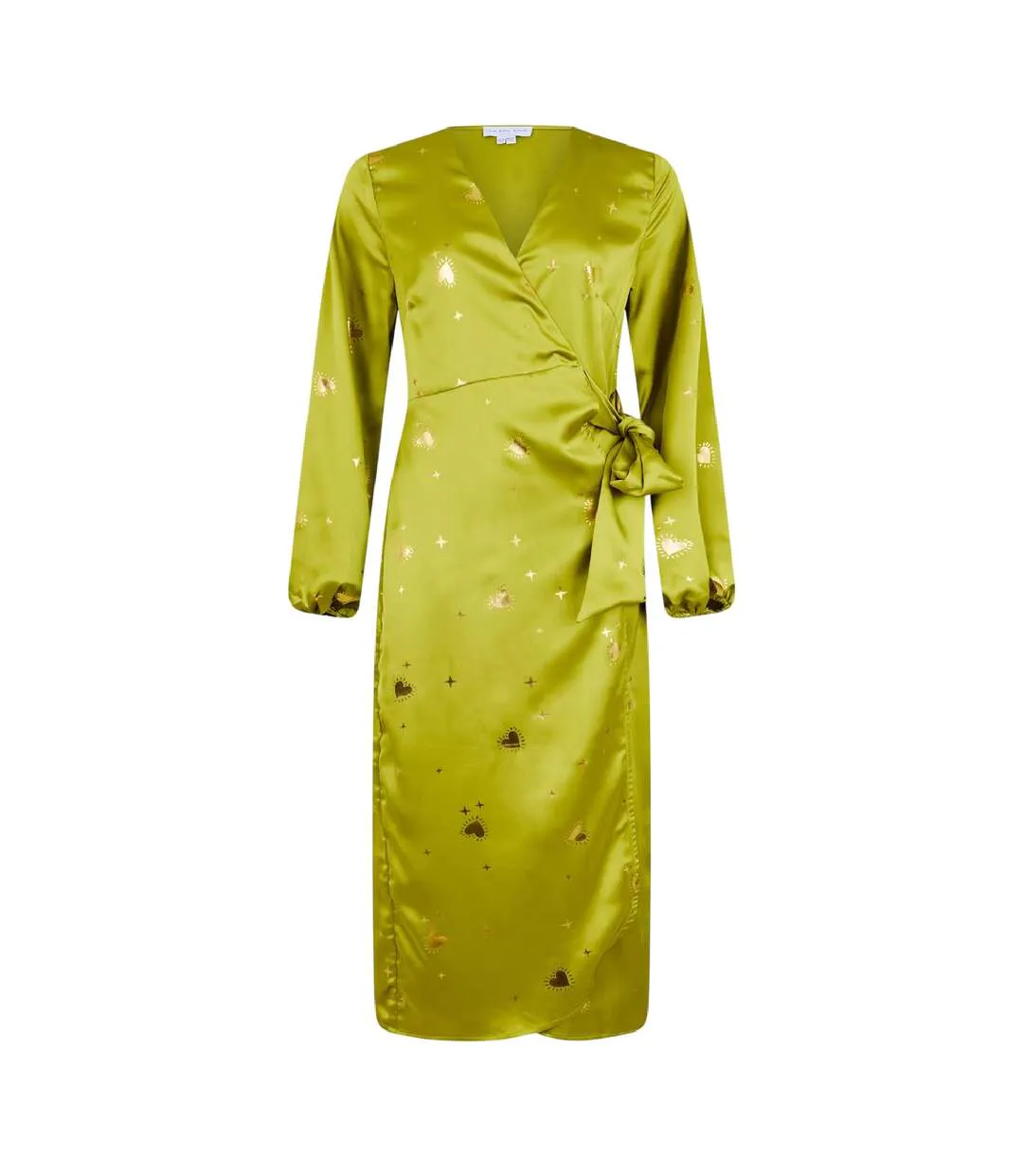 Womens/ladies Vienna Balloon Sleeve Wrap Dress Lime Never Fully Dressed-2