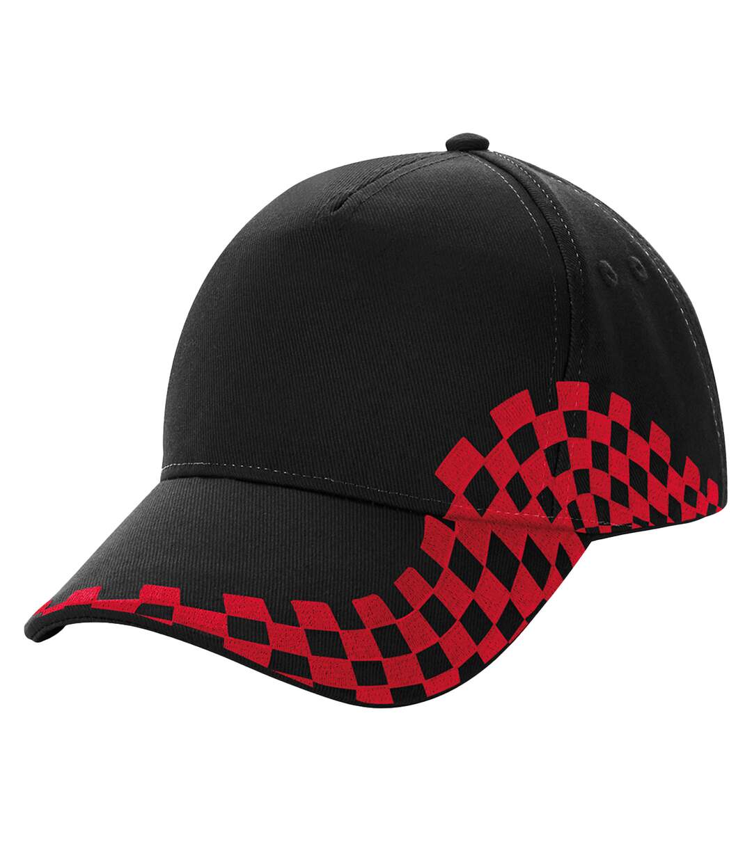 Unisex grand prix baseball cap black/classic red Beechfield-1