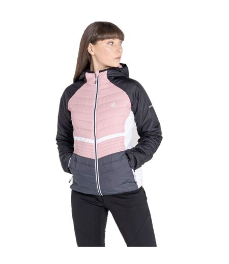 Womens/ladies surmount quilted hooded jacket powder pink/black Dare 2B