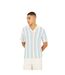 Mens Striped Knitted Polo Shirt Cream Light Green Mid Green Brave Soul-2
