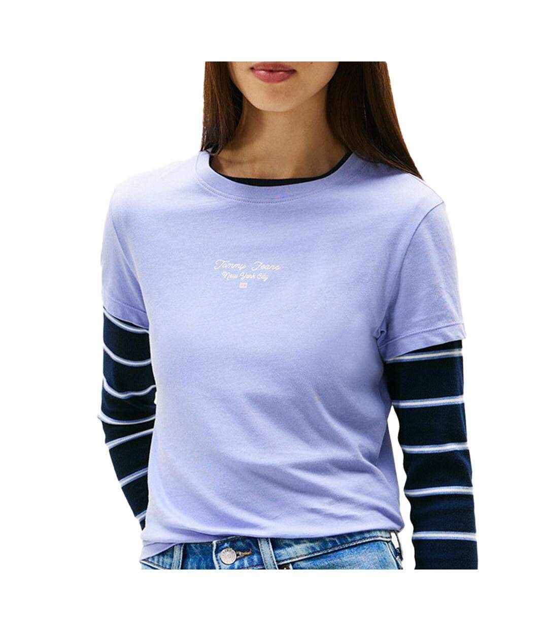 T-Shirt mauve femme tommy hilfiger logo-1