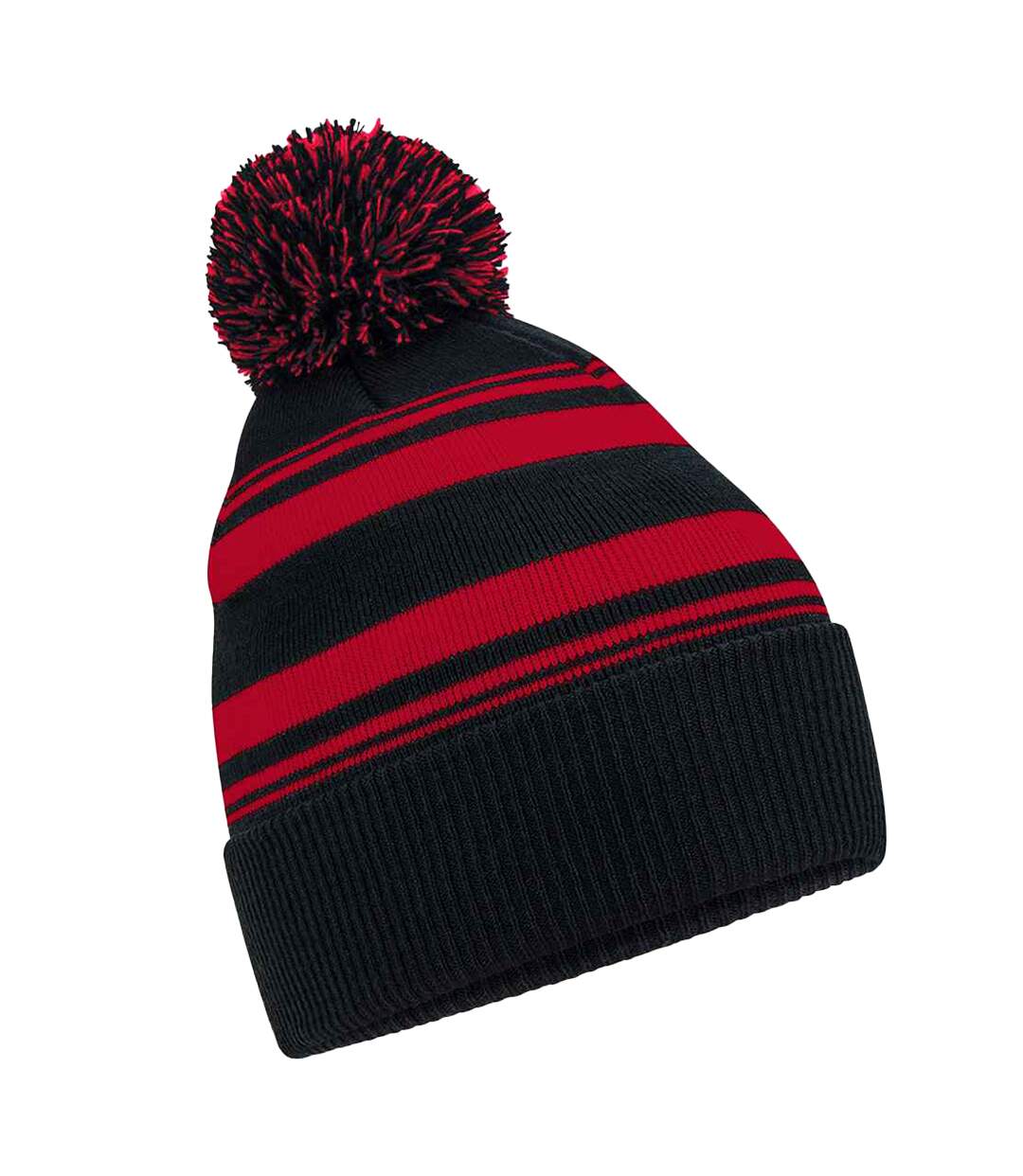 Unisex Adult Fan Striped Beanie Black Classic Red Beechfield-1