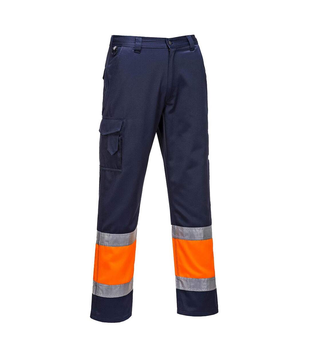 Mens contrast hi-vis work trousers orange/navy Portwest-1